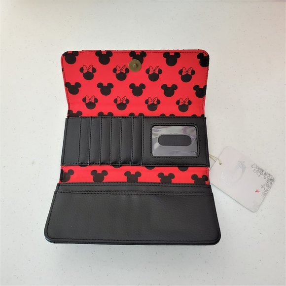 *SOLD* Disney Loungefly Mickey & Minnie Mouse Canvas Leather Trifold Wallet - Picture 6 of 10